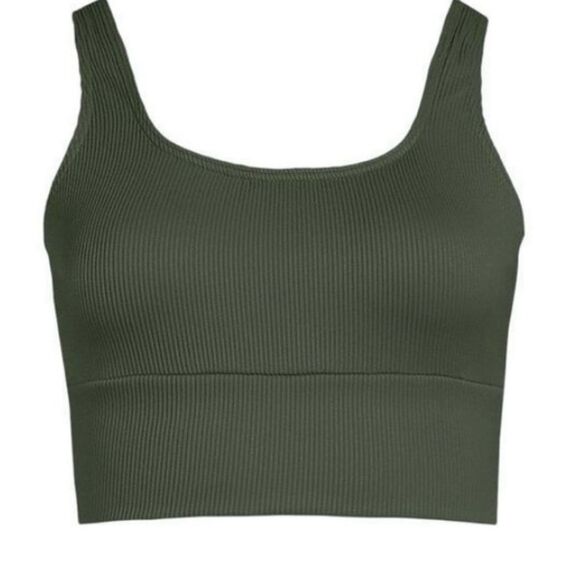 Land's End Swimsuit Tankini top soft cup rich olive green ottoman ribbed Var - Picture 1 of 9